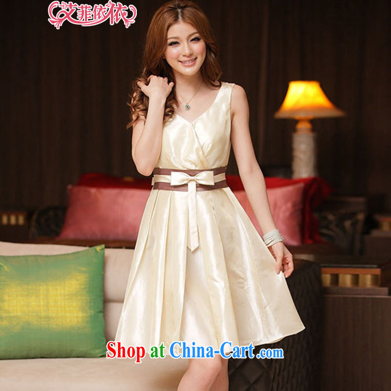 The heartrending 2015 Korean version of the new, shorter, wedding banquet hosted bridesmaid V OL for white-collar lady bow tie-waist wedding dresses skirt 3213 champagne color L