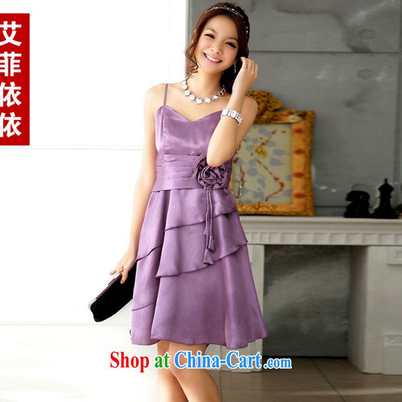 The heartrending elegant the waist straps small dress skirt 2015 Korean version of the new, shorter, banquet chairpersons noble flouncing flowers dress 3668 purple XXXL, the parting, and shopping on the Internet