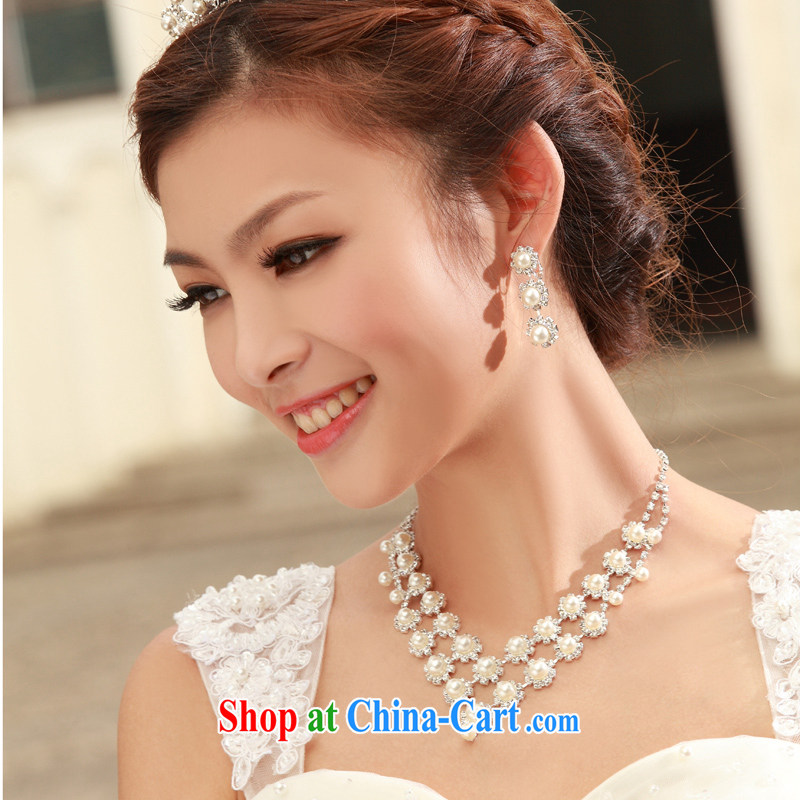 The bride's 11,000 sparkling water diamond necklace Korean-style wedding Set chain jewelry wedding accessories 3 Piece Set 027 link + 082 crown, a bride, shopping on the Internet
