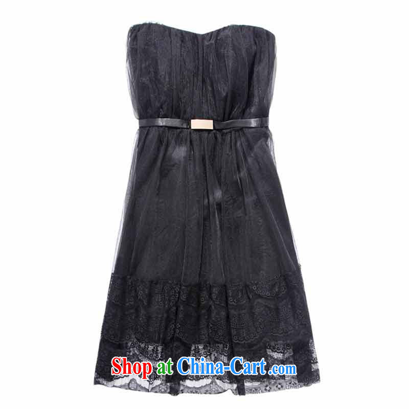 The small town and elegant yarn yarn bare chest small dress 2015 Korean version of the new women short, sweet lace-up waist Princess dresses 4276 champagne color XXXL, the parting, and shopping on the Internet