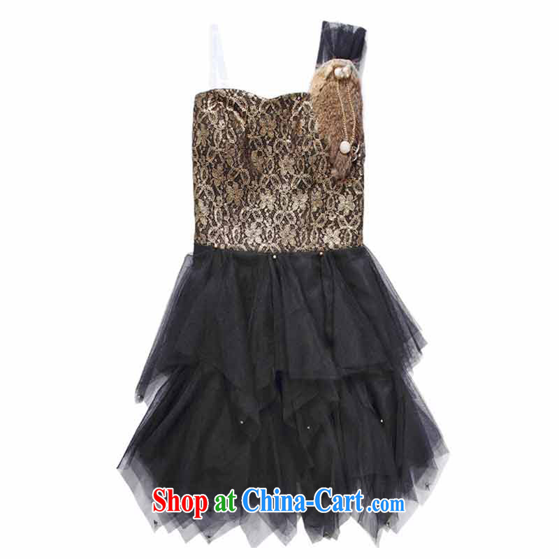 The parting the shoulder Web yarn yarn, with small dress 2015 Korean version of the new, shorter, accompanied by her sister the rabbit hair does not rule dresses 4280 champagne color XXXL, the parting, and shopping on the Internet
