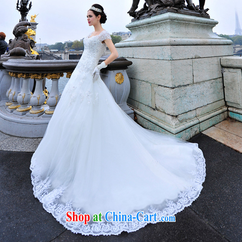 2015 Paris site wedding dresses V brought back exposed wood drill package shoulder-tail Palace elegant and luxurious tail wedding S 1296 tail 100 CM tailored, garden, and shopping on the Internet