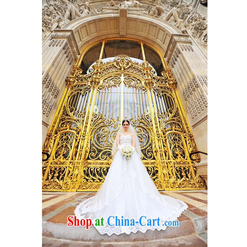 2015 Paris site wedding dresses elegant bare chest sweet strap Princess tail wedding s 1295 ivory tail 50CM tailor