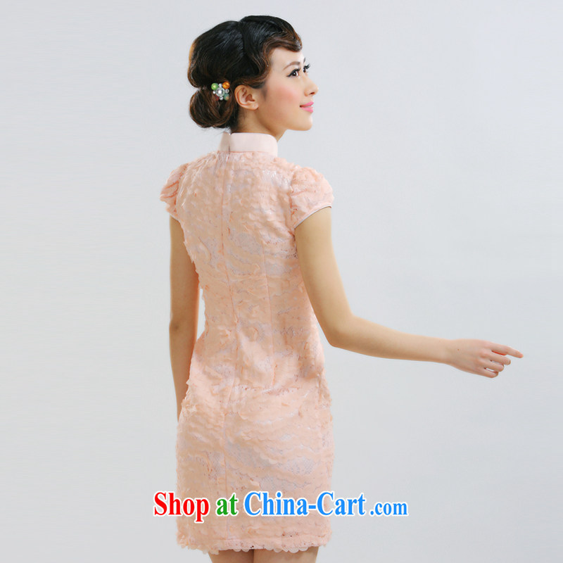 Slim li know that 2015 new sweet romantic graphics thin retro dress dresses retro Palace wind of aristocratic ladies Chinese style qipao QLZ Q 15 6010 pink M, slim Li (Q . LIZHI), online shopping