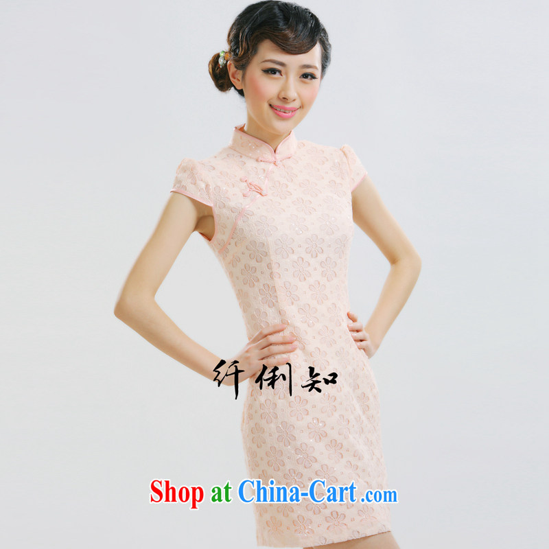 Slim li know 2015 spring and summer new retro style small dress improved lace China beauty charm cheongsam QLZ Q 15 6012 high-collar pink XS