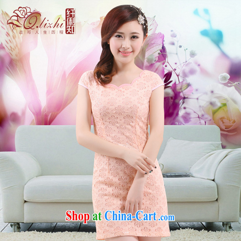 Slim li know 2015 spring and summer new retro style small dress improved lace China beauty charm cheongsam QLZ Q 15 6012 high-collar pink XS, slim Li (Q . LIZHI), online shopping