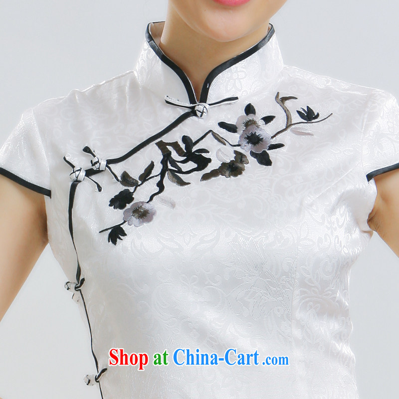 Slim li know 2015 spring and summer new cheongsam stylish improved embroidery flowers cheongsam white embroidered cheongsam dress QR 010 - 823 white XL, slim Li (Q . LIZHI), shopping on the Internet