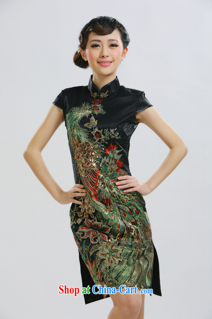 Slim li know that summer new stylish improved summer short-sleeved girl cheongsam dress Peacock the forklift truck short cheongsam QR 013 black XL pictures, price, brand platters! Elections are good character, the national distribution, so why buy now enjoy more preferential! Health