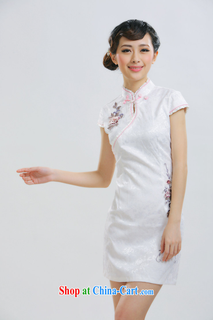 Slim li know 2015 spring and summer new, full of the retro short cheongsam Gangnam embroidery China wind dress QR 019 white XL pictures, price, brand platters! Elections are good character, the national distribution, so why buy now enjoy more preferential! Health