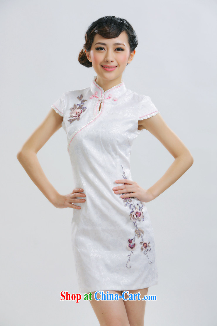 Slim li know 2015 spring and summer new, full of the retro short cheongsam Gangnam embroidery China wind dress QR 019 white XL pictures, price, brand platters! Elections are good character, the national distribution, so why buy now enjoy more preferential! Health
