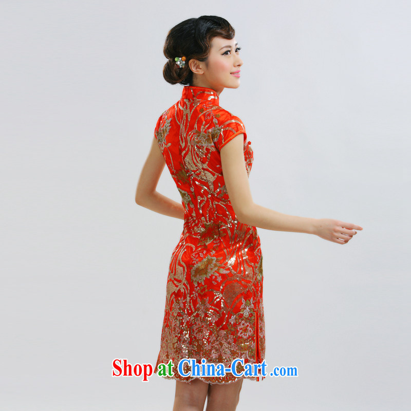 2014 new bride dresses with improved Pearl, qipao Stylish retro dresses summer new cheongsam QT 033 red XL, slim Li (Q . LIZHI), online shopping