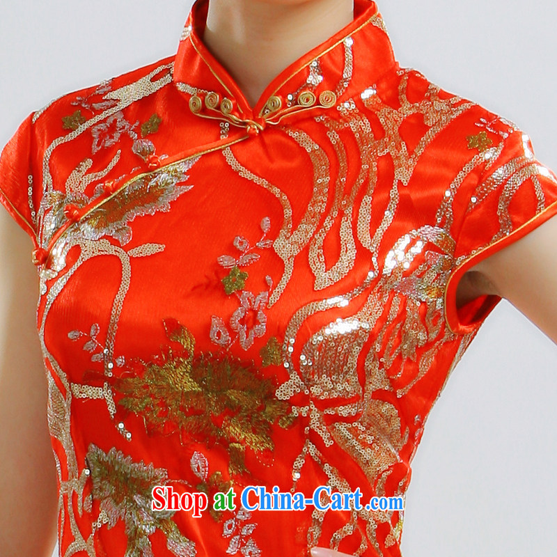 2014 new bride dresses with improved Pearl, qipao Stylish retro dresses summer new cheongsam QT 033 red XL, slim Li (Q . LIZHI), online shopping