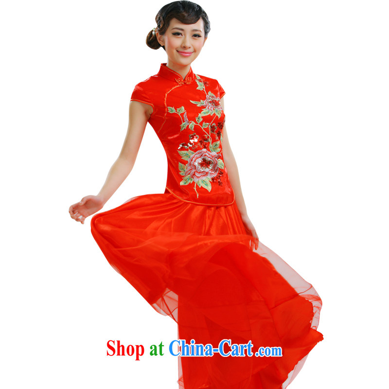 2015 new bride dresses with improved Chinese Dress cheongsam dress red stylish bows. Marriage dresses skirts QT 080 red XXXL