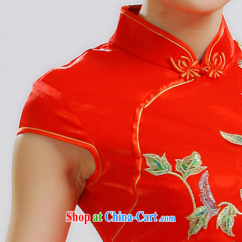 2015 new bride dresses with improved Chinese Dress cheongsam dress red and stylish bows. Married cheongsam dress QT 080 red XXXL, slim Li (Q . LIZHI), online shopping