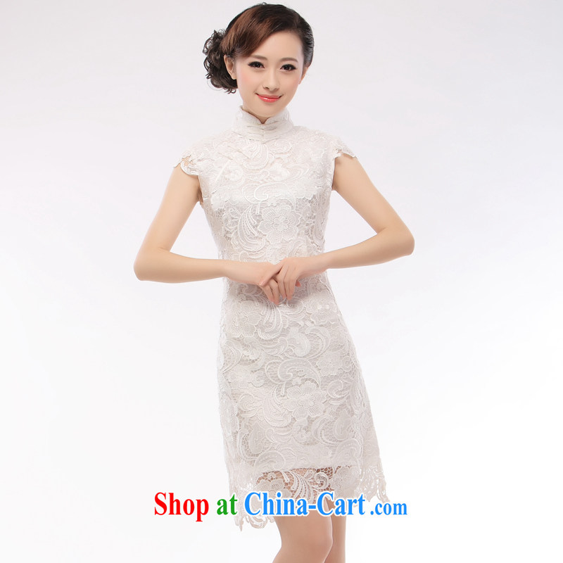 Slim li know 2015 spring and summer new heavy industry water-soluble lace Solid Color dress retro elegant and stylish lace white dresses QR 14 white L