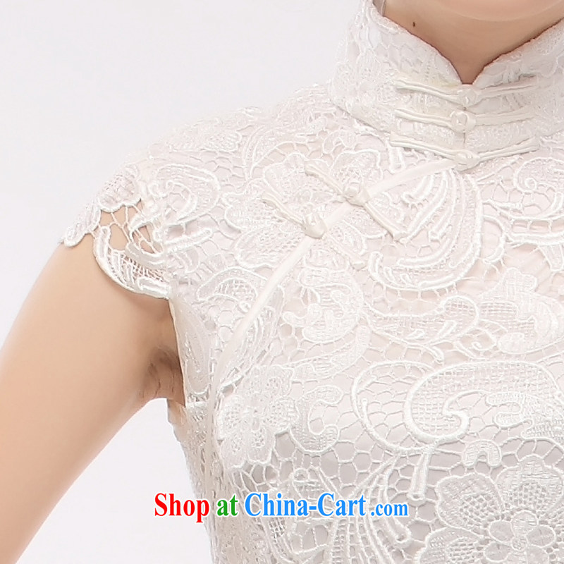 Slim li know 2015 spring and summer new to the water-soluble lace Solid Color dress retro elegant and stylish lace white dresses QR 14 white L, slim Li (Q . LIZHI), shopping on the Internet