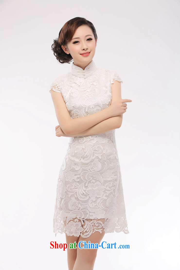 Slim li know 2015 spring and summer new heavy industry water-soluble lace Solid Color dress retro sleek lace white dresses QR 14 white L pictures, price, brand platters! Elections are good character, the national distribution, so why buy now enjoy more preferential! Health