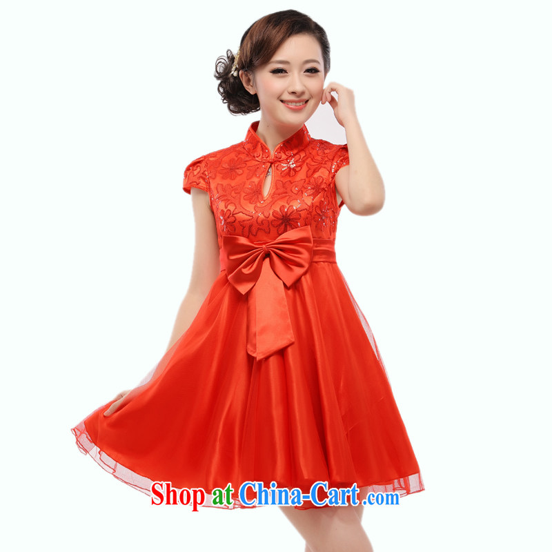 2014 summer new pregnant women short brides with bows dresses wedding dresses red dress slim Li know QT 15 - 1 red L