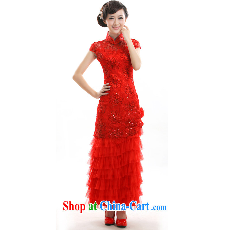 Slim li know 2015 spring and summer new cheongsam dress stylish Chinese wind bride Chinese red long dress uniform toast FD 002 red XXL