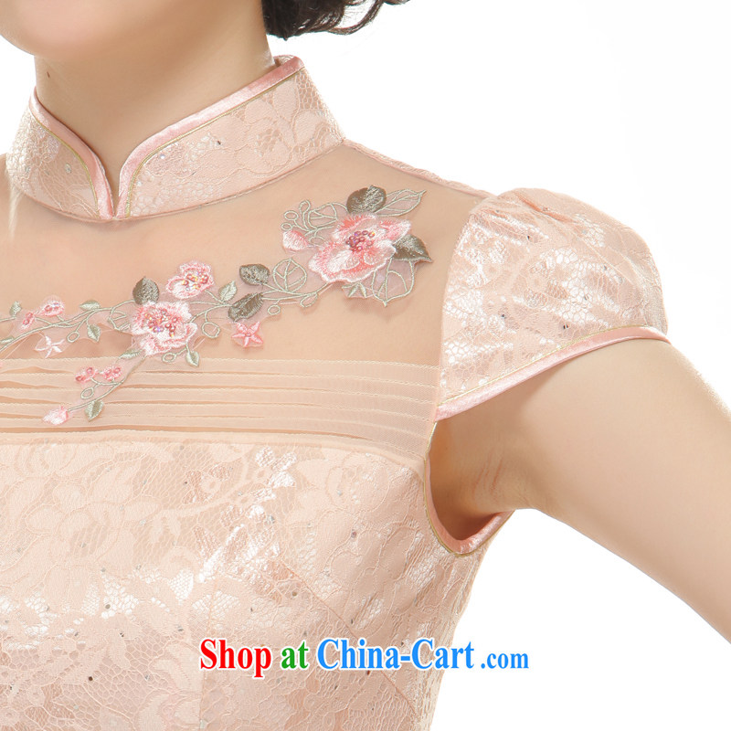 Slim li know 2015 spring and summer new European root by hand embroidery only the small dress retro improved elegant qipao dress QW B 35 642 pink S, slim Li (Q . LIZHI), online shopping