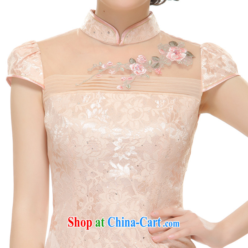 Slim li know 2015 spring and summer new European root by hand embroidery only the small dress retro improved elegant qipao dress QW B 35 642 pink S, slim Li (Q . LIZHI), online shopping
