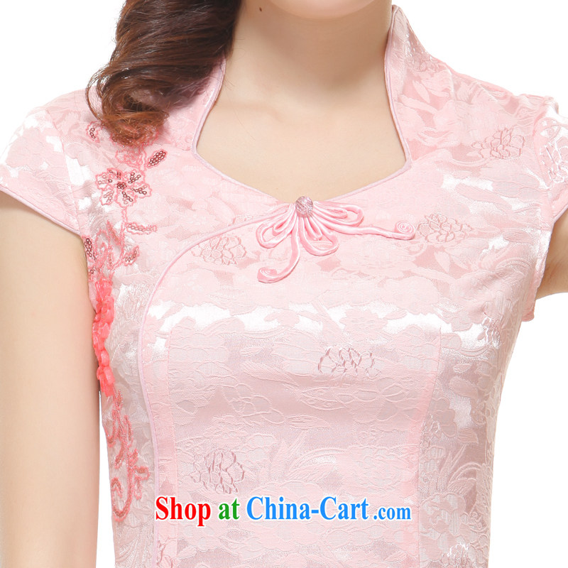 Slim li know 2015 spring and summer new sweet romantic toner cultivating small dress retro elegant lace trim dresses QC 3 - 1610 pink M, slim Li (Q . LIZHI), online shopping