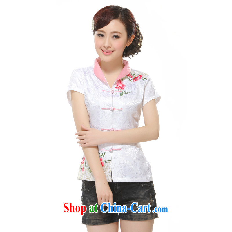 Slim li know 2014 new Chinese T-shirt embroidery, improved stylish beauty short cheongsam QW 2 - 115 white XXL
