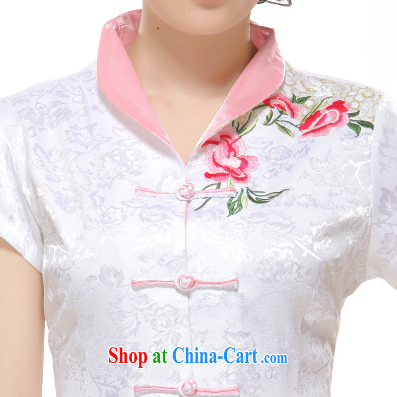 Slim li know 2014 new Chinese T-shirt embroidery, improved stylish beauty short cheongsam QW 2 - 115 white XXL, slim Li (Q . LIZHI), online shopping