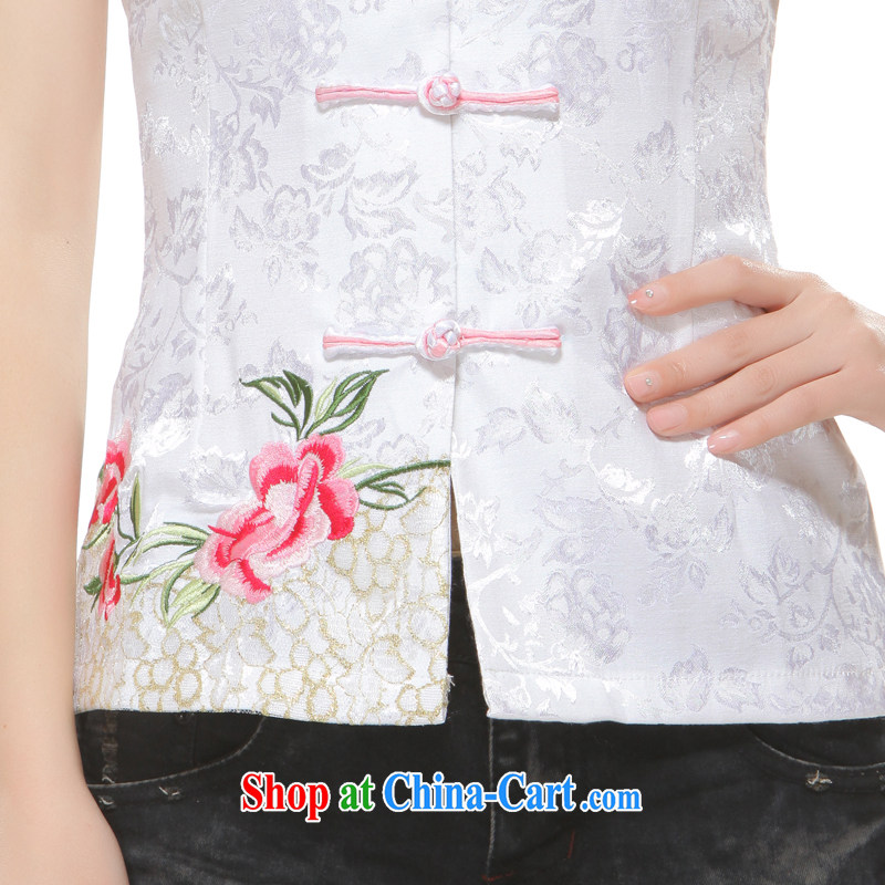 Slim li know 2014 new Chinese T-shirt embroidery, improved stylish beauty short cheongsam QW 2 - 115 white XXL, slim Li (Q . LIZHI), online shopping
