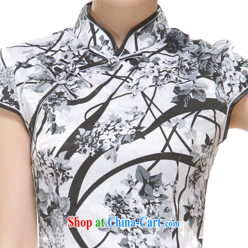 Slim li know 2015 spring and summer new painting China wind retro elegant and stylish short cheongsam dress QW 2 - 518 water and ink container XL, slim Li (Q . LIZHI), online shopping