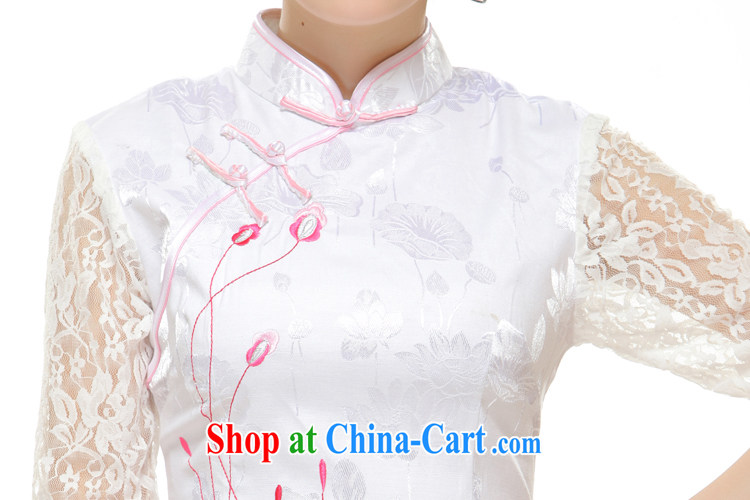 Slim li know 2014 new Ms. replacing T-shirt Openwork lace embroidery improved stylish short cheongsam QW 2 - 113 white XXL pictures, price, brand platters! Elections are good character, the national distribution, so why buy now enjoy more preferential! Health