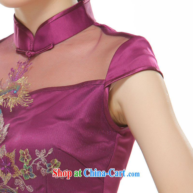 Slim li know 2015 New Women Fashion improved cultivating short cheongsam dress purple Phoenix decals QR 528 purple XL, slim Li (Q . LIZHI), online shopping