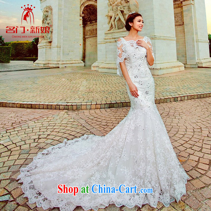 The bride crowsfoot dual-shoulder-tail wedding dresses 2015 New Deluxe nail Pearl wedding A L 985