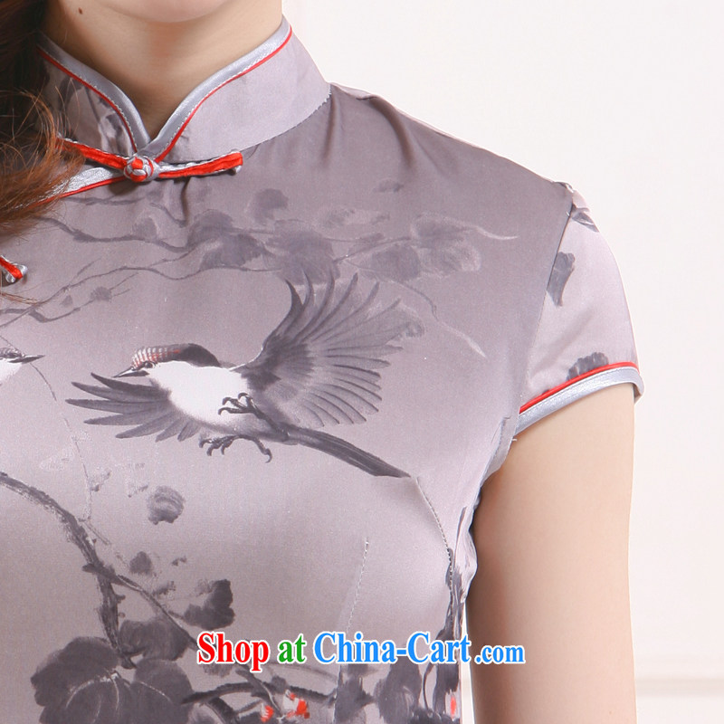 Slim Li 倁 2015 spring and summer new stylish China wind bird lovers of elegance short cheongsam dress QW 4501 - 2 gray XXL, slim Li (Q . LIZHI), online shopping