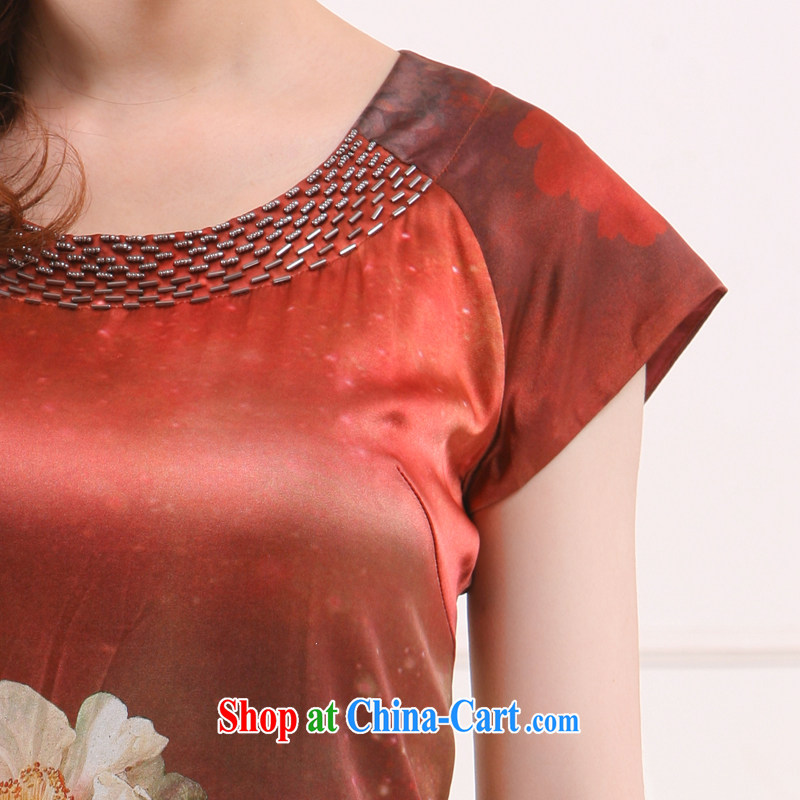 2015 new, round-collar manually staple Pearl improved Silk Cheongsam loose Peony-clothing slim Li know QR 5217 wine red XL, slim Li (Q . LIZHI), online shopping