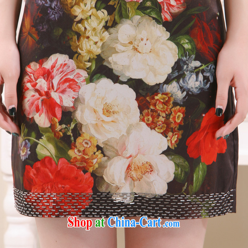 2015 new, round-collar manually staple Pearl improved Silk Cheongsam loose Peony-clothing slim Li know QR 5217 wine red XL, slim Li (Q . LIZHI), online shopping