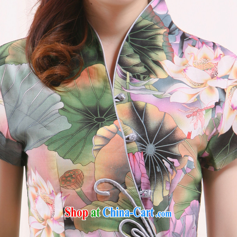 Summer 2015 new stylish improved Lotus short, T-shirt dresses V for Chinese Antique Ms. improved slim Li know QW - 113 Green lotus XXL, slim Li (Q . LIZHI), online shopping