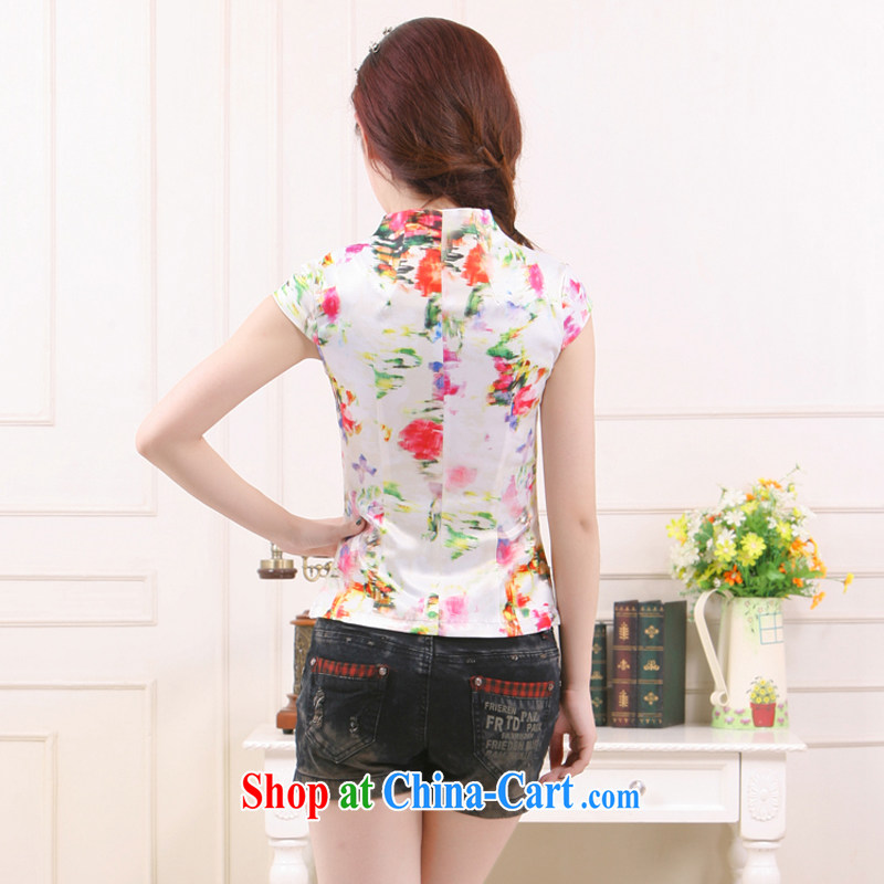 Summer 2015 new Chinese Antique Ms. improved cultivating short T-shirt ethnic wind slim Li know QW - 117 White Red XXL, slim Li (Q . LIZHI), shopping on the Internet