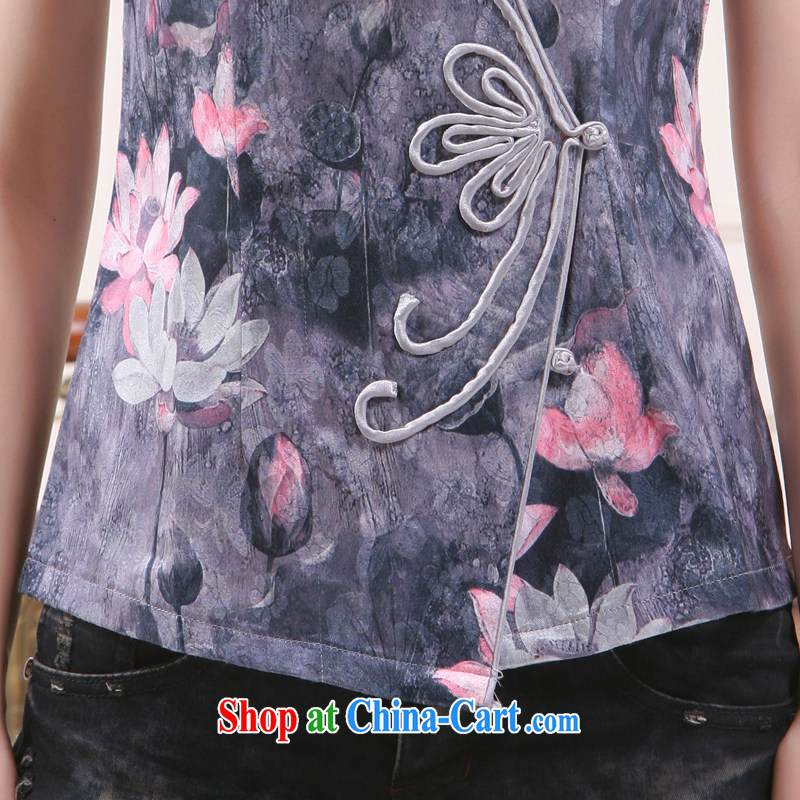 2014 new, Chinese Antique improved stylish gray Lotus slim Li know short T-shirt QW - 112 gray Lotus XXL, slim Li (Q . LIZHI), online shopping