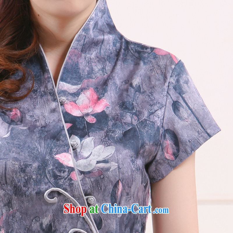 2014 new, Chinese Antique improved stylish gray Lotus slim Li know short T-shirt QW - 112 gray Lotus XXL, slim Li (Q . LIZHI), online shopping