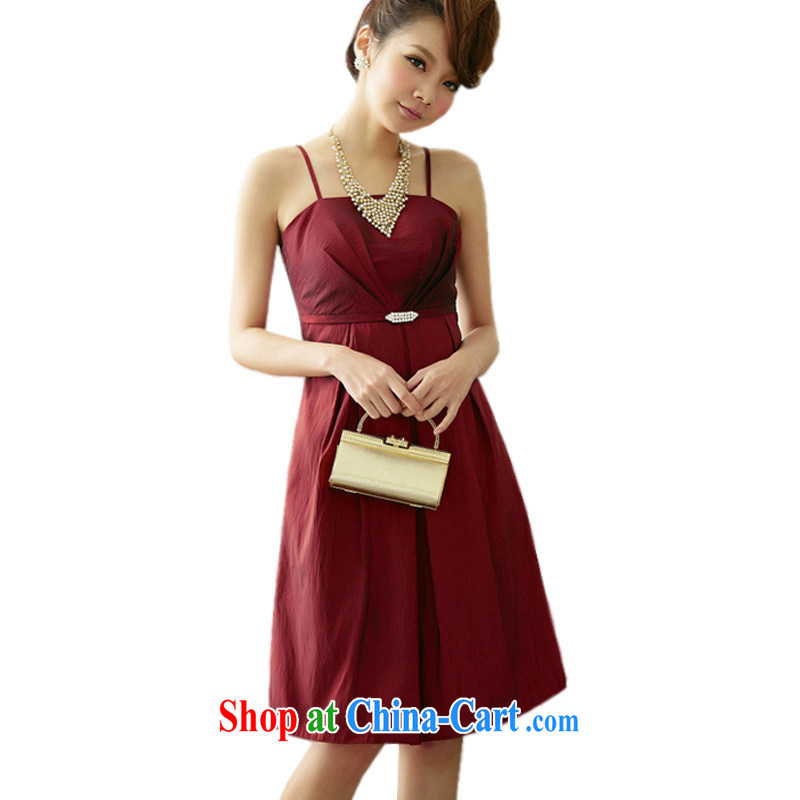 The parting the code strap with small dress 2015 Korean version of the new women short banquet bridesmaid sister graphics thin waist drill conducted dress skirt 4544 wine red XXXL