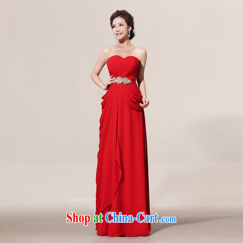 Moon  guijin erase chest flash drill long red bridal wedding dress LF 108 large red XL code from Suzhou shipping