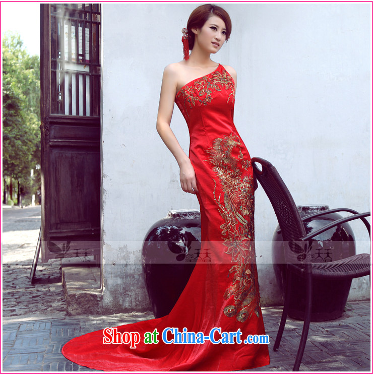 Mrs Alexa Lam go scot red Satin tail dress embroidery Phoenix Chinese improved cheongsam dress with shoulder cultivating marriages served toast 09,652 red with M, pictures, price, brand platters! Elections are good character, the national distribution, so why buy now enjoy more preferential! Health