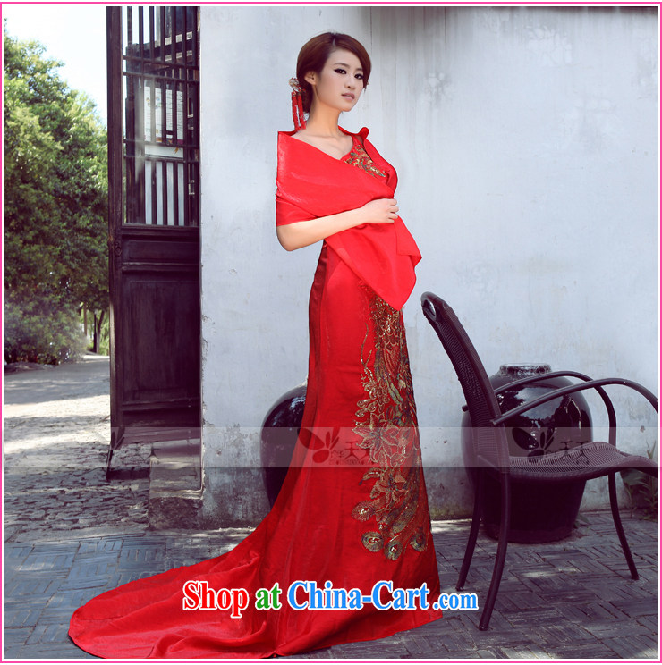 Mrs Alexa Lam go scot red Satin tail dress embroidery Phoenix Chinese improved cheongsam dress with shoulder cultivating marriages served toast 09,652 red with M, pictures, price, brand platters! Elections are good character, the national distribution, so why buy now enjoy more preferential! Health