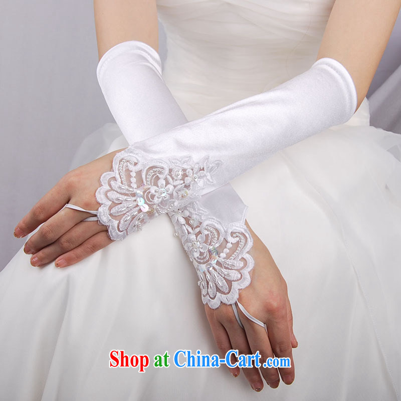 MSLover lace decals long tick the Satin bridal wedding gloves wedding dresses accessories LST 120,902 white