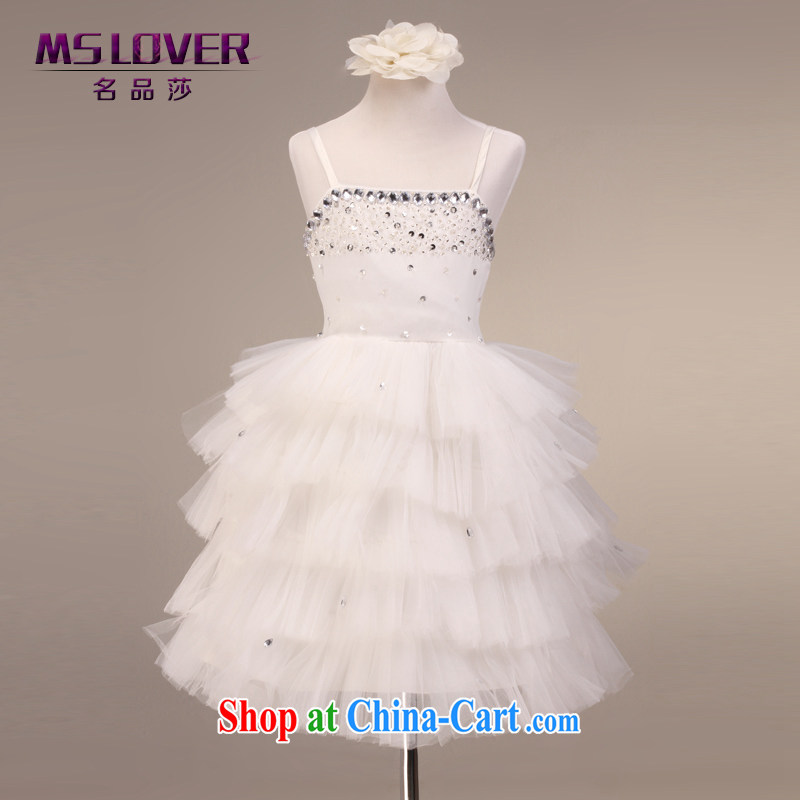 MSLover luxury straps shaggy skirts girls Princess dress children dance stage dress wedding dress flower girl dress 9076 white 4