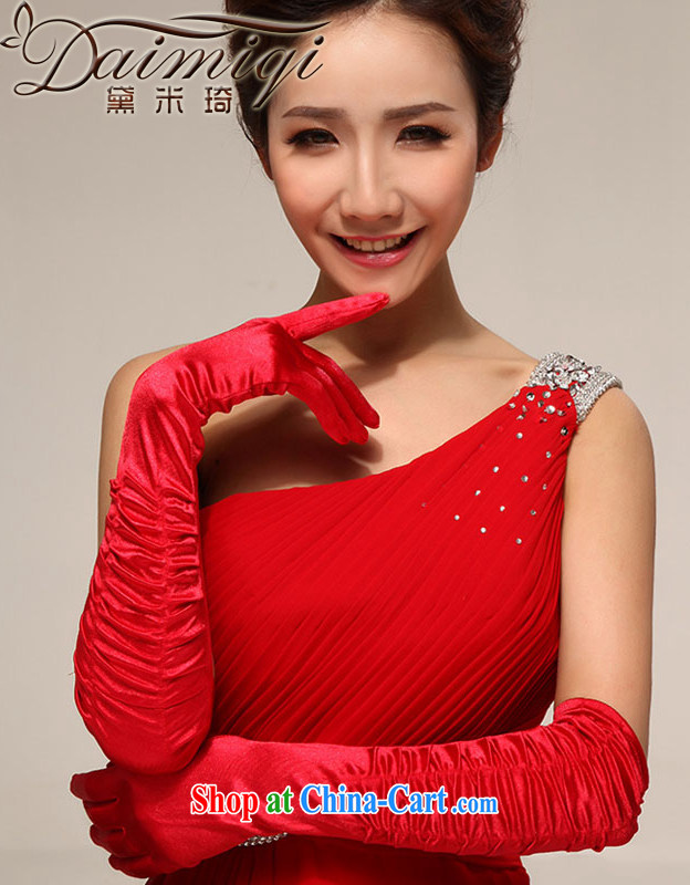 Bridal wedding wedding dresses Satin full refers to 5 refer to long gloves red and classy sense ground 100 style gloves