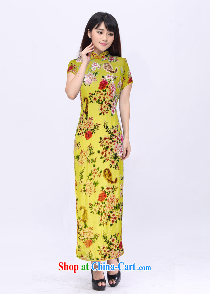 High summer dresses skirts Long, Mrs Jurchen black velvet flower pin cheongsam custom 201,526 D yellow XXXL pictures, price, brand platters! Elections are good character, the national distribution, so why buy now enjoy more preferential! Health
