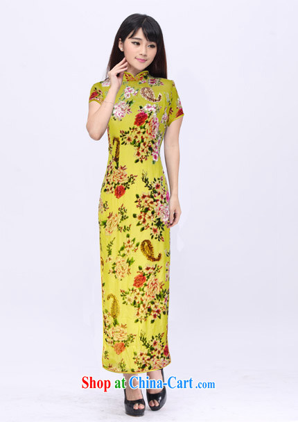 High summer dresses skirts Long, Mrs Jurchen black velvet flower pin cheongsam custom 201,526 D yellow XXXL pictures, price, brand platters! Elections are good character, the national distribution, so why buy now enjoy more preferential! Health