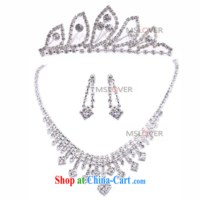 MSLover everlasting crystal bridal Crown Kit link marriage jewelry wedding accessories kit S 130,802 silver crown necklace link ear clip 3 piece set _ear clip_